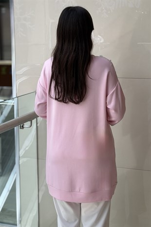 Fuat Gürşen Minimal Çiçek Figürlü Çizgili Tunik