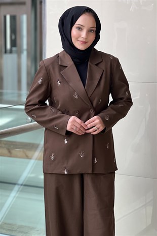 Ghisa Çiçek Desenli Pul İşlemeli Ceket Pantolon Takım