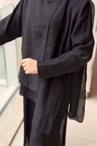 Ceremony Bluzunun Önü Parçalı Bol Paça Pantolonlu Nil Takım