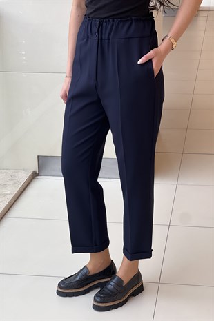 Sentez Beli Lastikli İnce Duble Paça Pantolon