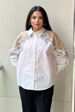 Twist Nakışlı Çift Renk Cotton Gömlek