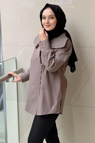 Ghisa Verev Ribana Triko Yaka Asimetrik Düğmeli Tunik