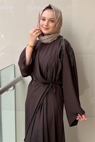 Ghisa Boncuk Yaprak İşlemeli Kolsuz İçlikli Abaya 2Li Takım