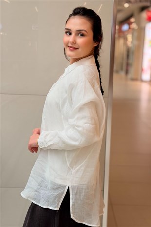 Kahma Nakış İşlemeli Keten Gömlek