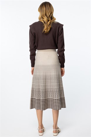 On Fashion Kareli Pileli Midi Boy Triko Etek