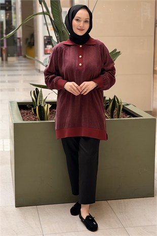 Ghisa Triko Kombinli Üç Düğme Cupra Tunik
