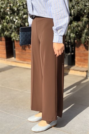 Sentez Arkası Lastikli Kısa Geniş Paça Pantolon