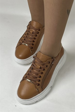 Majensia Yanı Fermuarlı Hakiki Deri Sneaker Ayakkabı