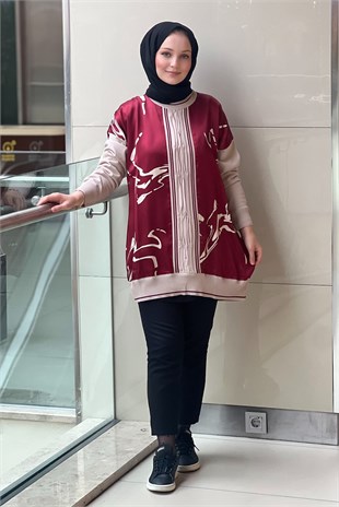 Ghisa Triko Detaylı Desenli Saten Tunik
