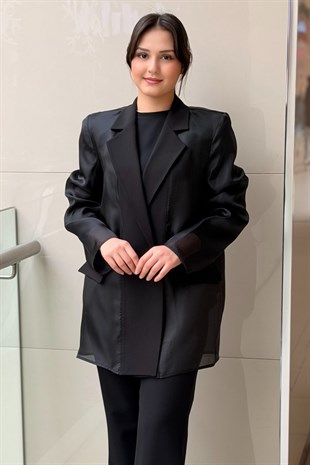Kahma Kruvaze Yaka Organze Kombinli Blazer Ceket