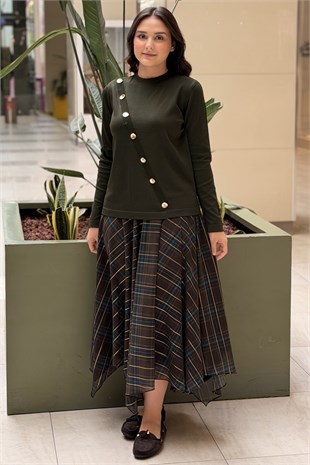 Ghisa Ekose Desen Astarlı Şifon Etek