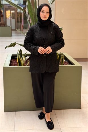 Ghisa V YAka Güpür Çiçekli Astarlı Ceket