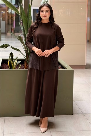 Heddy Yanları Bürümcük Kumaş Kombinli Tunik Etek Takım