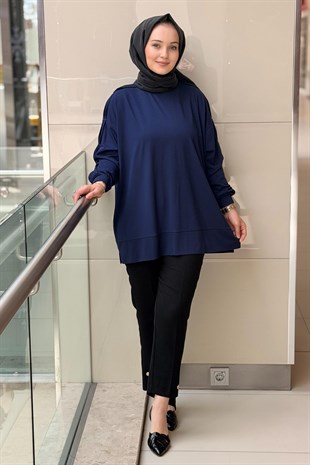 Tığ Triko İşlemeli Kol Oversize Tunik