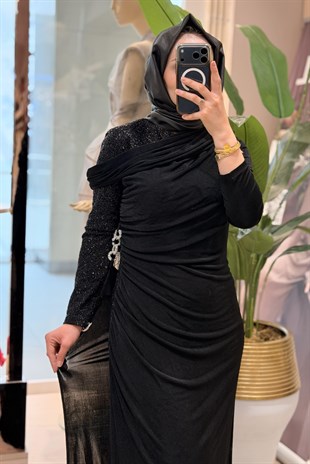 Fashion Night Pırıltı Boncuk İşleme Detaylı Abiye Elbise