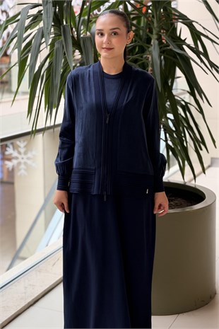 Maissdalida V Yaka Önden Fermuarlı Ceket Kolsuz Elbise İkili Takım