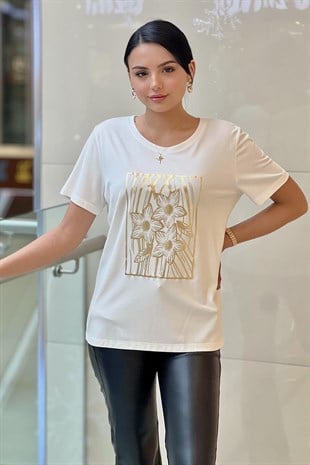 On Fashion Kısa Kol Çiçek Baskı desenli Bluz