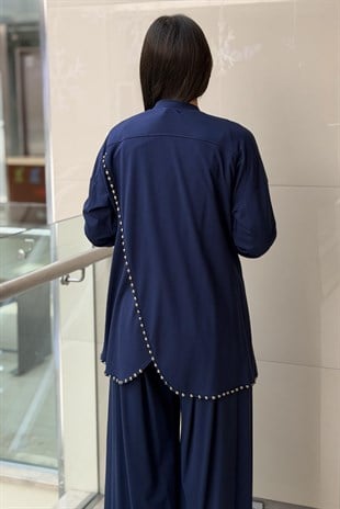 Tığ Triko İnci Detaylı Tunik Pantolon Takım