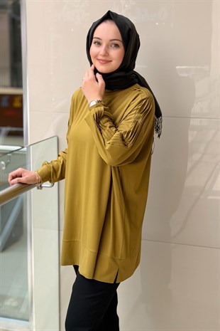 Tığ Triko İşlemeli Kol Oversize Tunik