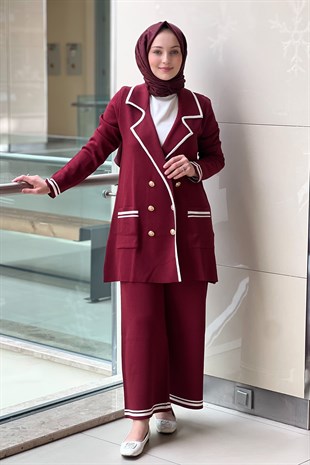 Ghisa Kruvaze Yaka Triko Blazer Pantolon Takım