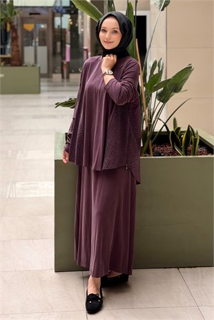 Heddy Yanları Bürümcük Kumaş Kombinli Tunik Etek Takım