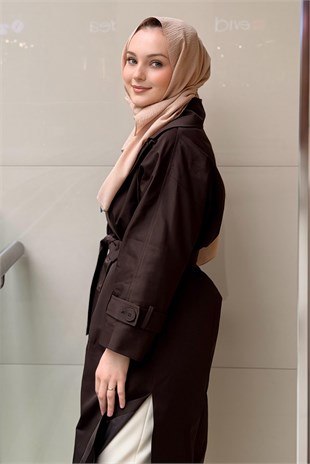 Ghisa Kruvaze Yaka Önü Açık Kuşaklı Astarlı Trençkot