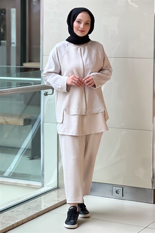 Ghisa Mix Kumaş Parça Desenli Tunik Pantolon Takım