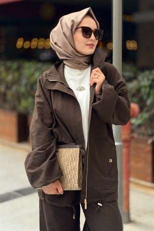 Mahal Vespa Reglan Kol Dik Yaka Fermuarlı Bomber Ceket