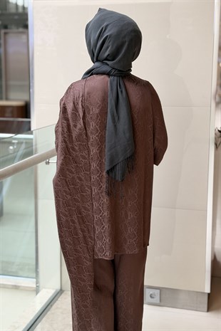 Ghisa Piton Desenli Şal Yaka Tunik Pantolon Takım