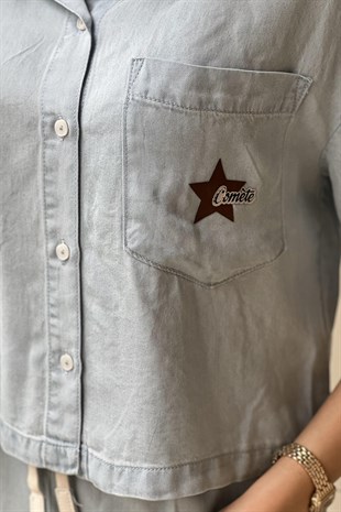 Twist Patch Li Düşük Omuz Gömlek