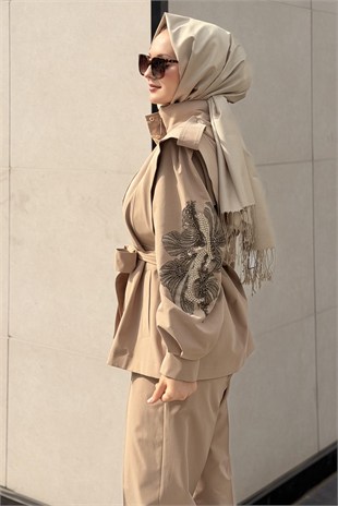 Matex Kolları Nakışlı Kap Pantolon Takım