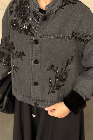 Mahal Pul Payet İşlemeli Astarlı Denim Ceket