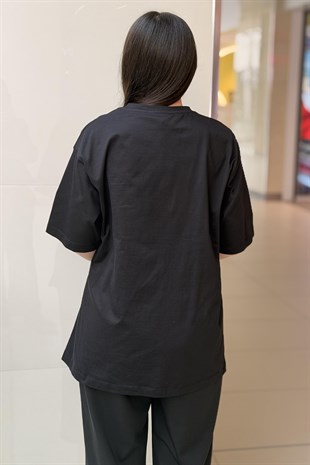 Kahma Yaka Taş İşlemeli T-Shirt