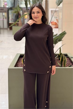 Nuss Düğme Detaylı Tunik Pantolon Merserize Takım