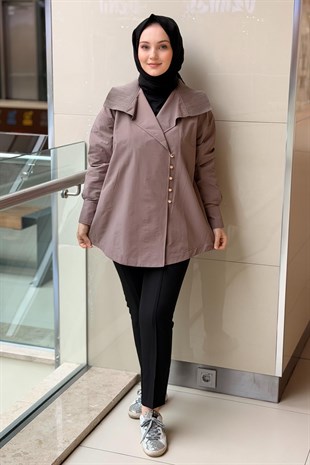 Ghisa Verev Ribana Triko Yaka Asimetrik Düğmeli Tunik
