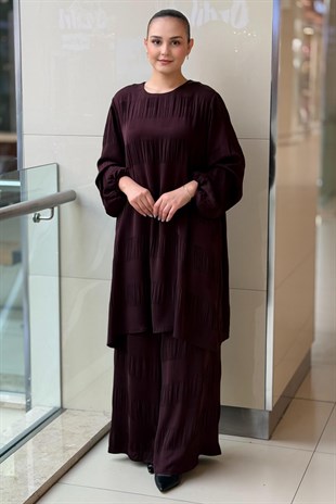 Nurcan Çetin Heddy Kare Desenli Tunik Pantolon Takım