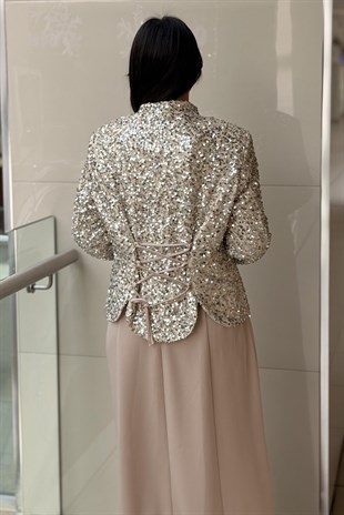 Matex Payet İşlemeli Bolero Ceket Kolsuz Elbiseli Abiye