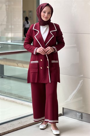 Ghisa Kruvaze Yaka Triko Blazer Pantolon Takım