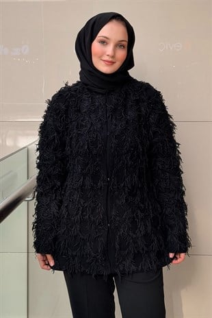 Ghisa Önden Agraf Kapama İp Püsküllü Triko Ceket