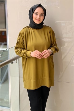 Tığ Triko İşlemeli Kol Oversize Tunik
