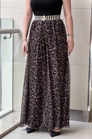 Mianotte Leopar Astarlı Şifon Pantolon