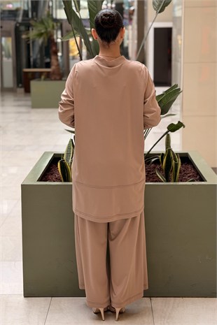 Heddy Sıfır Yaka Yarım Fermuarlı Tunik Pantolon Takım