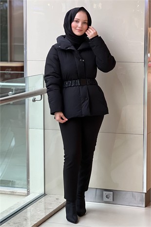 İpekyol Deri Görünümlü Elastik Kuşaklı Mont