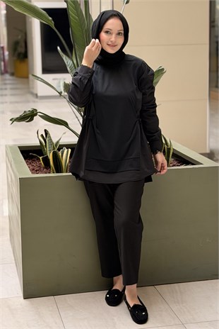 Tığ Triko Kumaş Mix Büzgülü Tunik