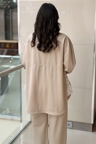 Ghisa Yanları Güpür Detaylı Tunik Pantolon Takım