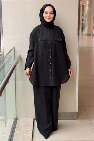 Nurcan Çetin Kolları Apolet Detaylı Gömlek Pantolon Takım