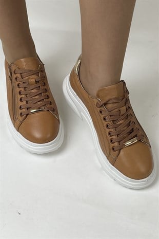 Majensia Yanı Fermuarlı Hakiki Deri Sneaker Ayakkabı