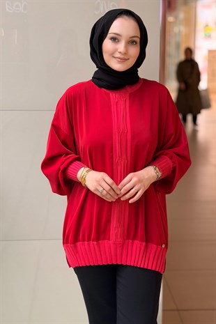 Ghisa Önü Büzgü Triko Detaylı Tunik