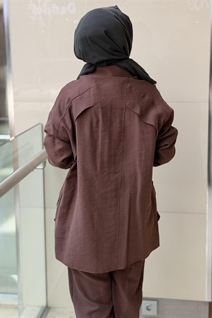 Ceremony Önü Çıtçıtlı Aller Detaylı Keten Pantolonlu Takım