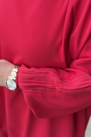 Ghisa Kolları Plise Merserize Detaylı Tunik